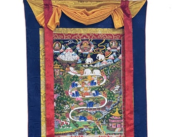 Samatha Meditations Weg zum Himmel / Nirvana Meister Qualität Original tibetische Thangka Malerei mit Seidenbrokat