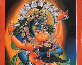 Chakrasamvara with Shakti ( Vajravarahi ) Thangka | Master Quality Newari Paubha | Himalayan Sacred Art