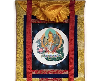 Maitreya Buddha/ Future Buddha Tibetan Thangka Painting Original High-Quality Art Bordered with Silk