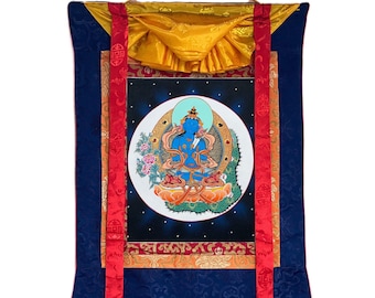 Boeddha Vajradhara/Oorspronkelijke Boeddha hoogwaardige Tibetaanse Thangka-schilderij, origineel mededogen/meditatiekunst met zijdebrokaat