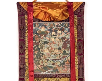 Nine Stage Samatha Meditation/ Way to Heaven/ Nirvana/ Original Tibetan Thangka Painting, Meditation Art  with High-Quality Silk Brocade