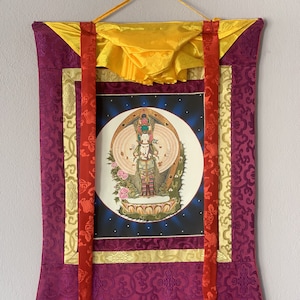 1000 Armed Avalokiteshvara, Chyangresi, Chenrezig, Thangka Painting, Original Art, with Silk Brocade