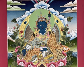 Guru Orgyen Menla/ Guru Rinpoche of Medicine Artist Signed Masterpiece Original Hand-painted Tibetan Thangka/ Thanka Painting Meditation Art