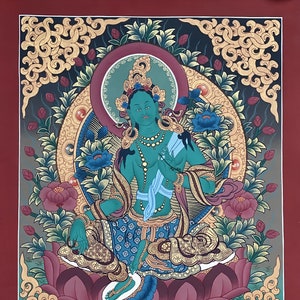 Green Tara Shyamatara  Mother Goddess, Master Quality Tibetan Thangka Painting Original, Hand- painted,  Buddhist Art