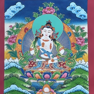 Vajrasattva、Dorje Senpa、Dhyani Buddha、マスター品質のチベットタンカ絵画、オリジナルの仏教美術/壁掛け