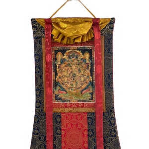 Samsara Wheel of Life/ Buddha Life Bhavachakra  Mandala Tibetan Thangka Painting Original Art with High-Quality Silk Brocade