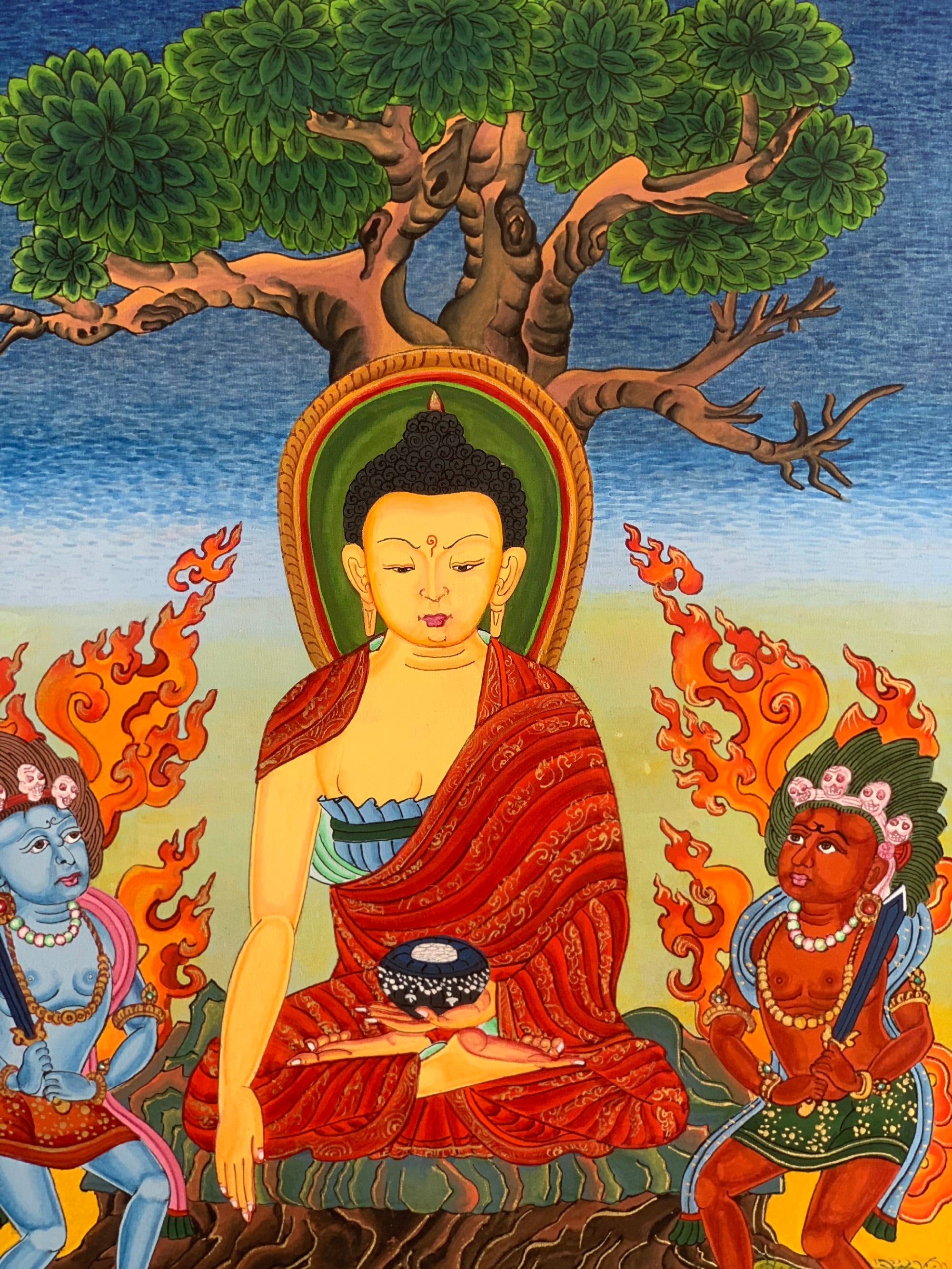 Shakyamuni Siddhartha Gautama Buddha Under Bodhi Tree Tibetan Thangka Painting Original Art 14x19 Inch Etsy UK