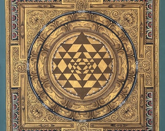 Sriyantra/ Sri Yantra/ Shri Yantra Mandala Großes Meisterwerk Original Newari Pauva Thangka Gemälde für Energie/ Positivität und Glück