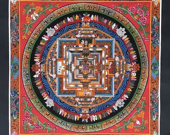 May include: A colourful mandala with intricate details and a square pattern in the centre. The mandala is surrounded by a circular border with floral designs and a black background.