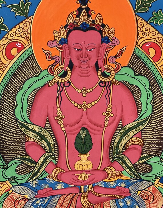 手描きの阿弥陀如来タンカ画 - チベット美術（11 x 15インチ） - Etsy 日本