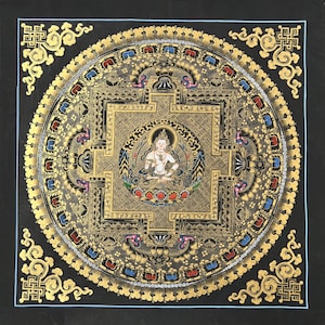 Original Master Quality Vajrasattva  Mandala Black and Gold Tibetan Thangka / Hand Painting/Buddhist Art/Wall Hanging