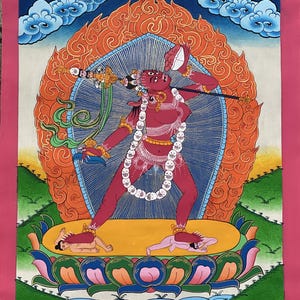 Vajrayoginī/ Yogini/ Dorje Neljorma/ Female Buddha Original Hand painted Large Tibetan Thangka/ Buddhist Meditation/Tantra Art