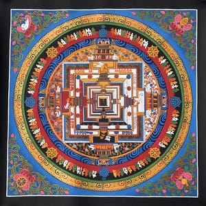Hand-Painted Wheel of Life Mandala | Kalachakra Thangka Art | Tibetan Buddhist Wall Hanging | Unique Meditation and Spiritual Decor for Home