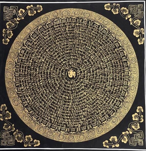 Tibetan Om Mani Padme Hum Mantra Mandala Thangka Painting