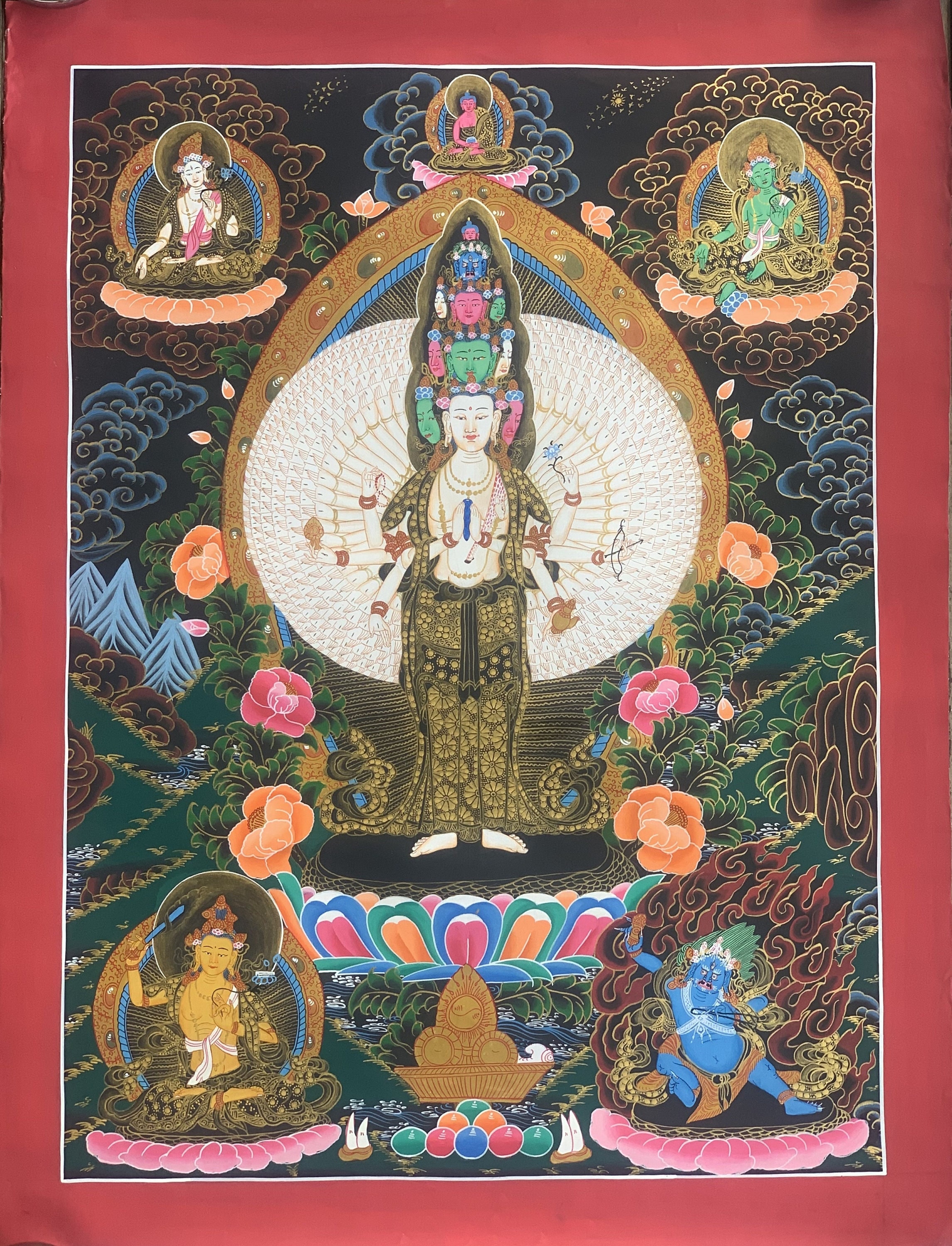 1000 Armed Sahastrabhuja Avalokitesvara/ Chenrezig Tibetan Thangka Painting/ Hand Painting Original Masterpiece Art