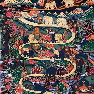 Dipinto Thangka tibetano: Meditazione Samatha - Via verso il Nirvana. Arte con broccato di seta. immagine 5