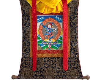 Simhamukhi Thangka-målning: Tibetansk buddhistisk konst med sidenbrokad