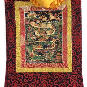 Dipinto Thangka tibetano: Meditazione Samatha - Via verso il Nirvana. Arte con broccato di seta. immagine 3