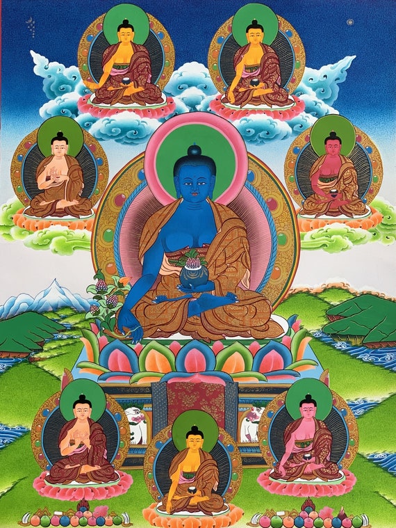 Original Hand Painted Masterpiece Eight Medicine Buddha