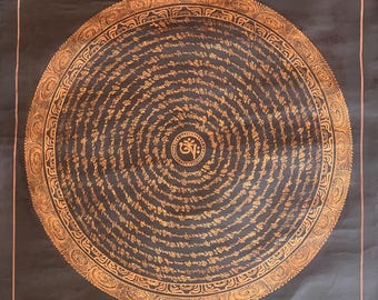 Tibetan Om/ Om Mani Padme Hum Mantra Mandala Wheel of Life Old Oil Varnished Original Thangka Painting /Meditation Art/Wall Décor