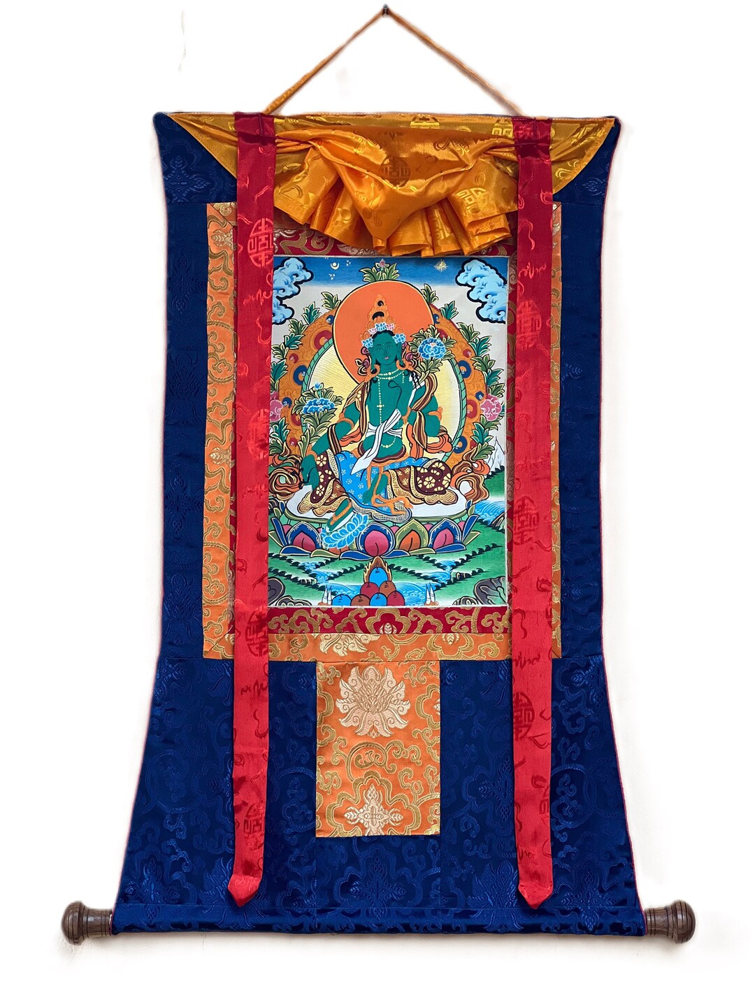 グリーンターラ　タンカペイント Green Tara/shyamatara/ Mother Goddess Tibetan Thangka Painting