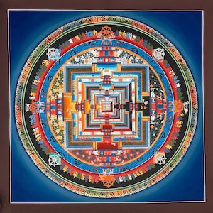 Hand-Painted Tibetan Thangka Painting - Wheel of Life, Wheel of Time, Kalachakra Mandala - Original Meditation Art for mindfulness