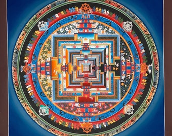 Hand-Painted Tibetan Thangka Painting - Wheel of Life, Wheel of Time, Kalachakra Mandala - Original Meditation Art for mindfulness
