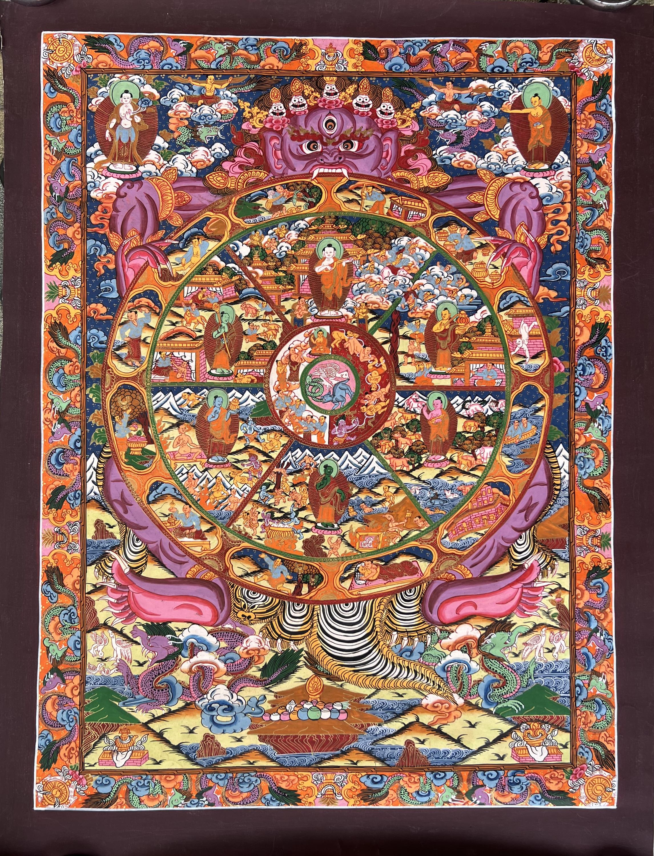 Tibetan Thangka チベット密教 曼荼羅 タンカ 手描きの生命の輪タンカ：チベット仏教の曼荼羅アート - Etsy 日本