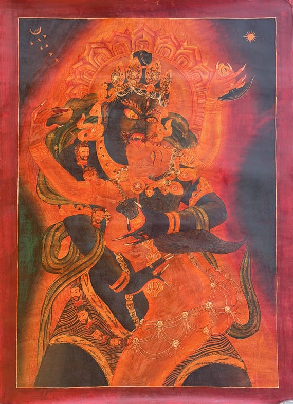 Chakrasamvara Shakti Thangka Painting | Old Oil Varnished Newari Paubha Tantric Buddhist Art
