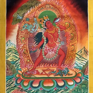Vajrayoginī/ Yogini/ Jogini/  Dorje Neljorma Tantric Female Buddha Tibetan Thangka Painting Original Hand Painting/ Healing Art