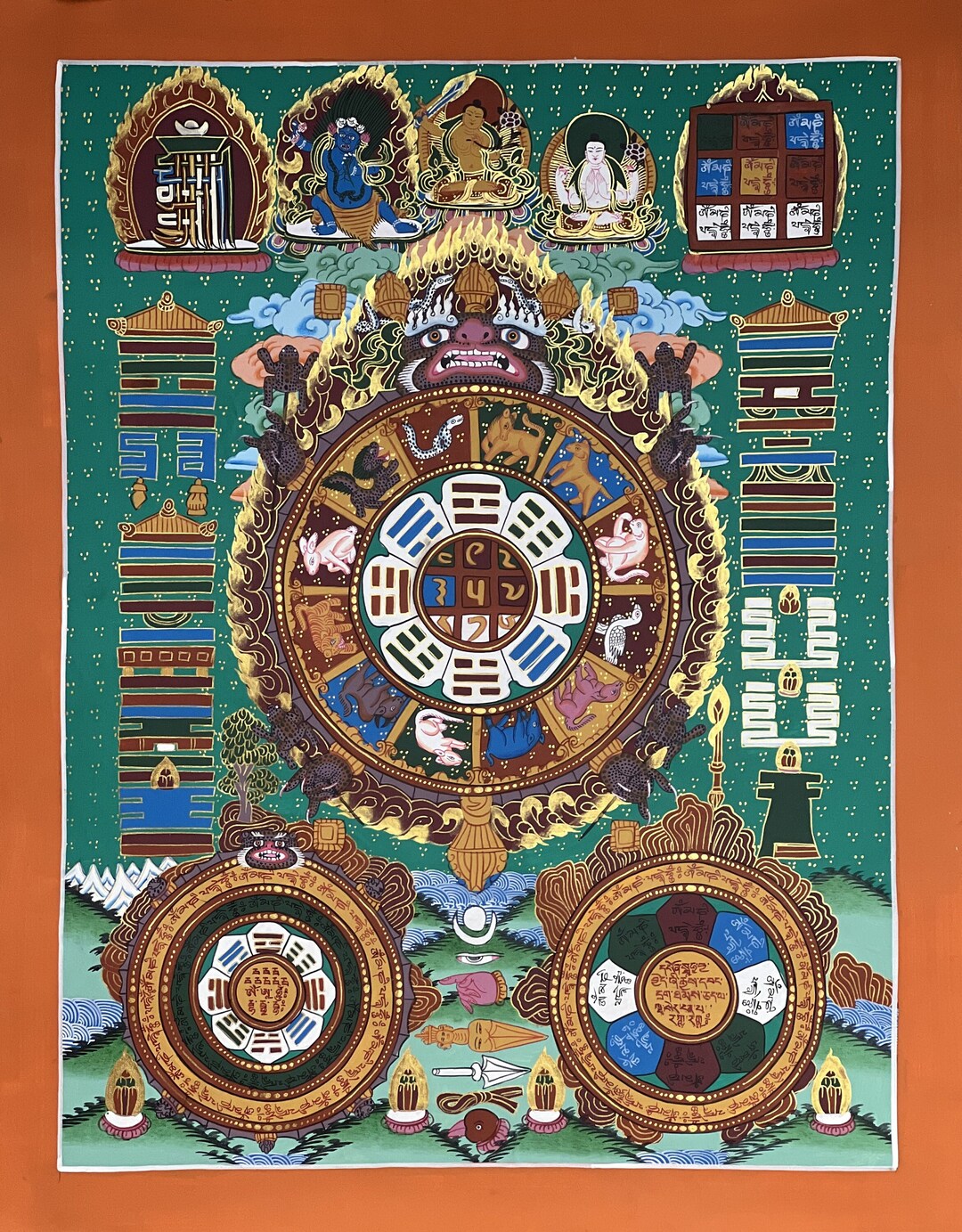 Tibetan Astrology Calander Thangka/ Lunar Calander High-quality Masterpiece Original Thangka ...