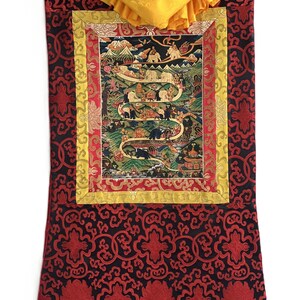 Dipinto Thangka tibetano: Meditazione Samatha - Via verso il Nirvana. Arte con broccato di seta. immagine 2