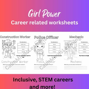 Career Coloring Pages for Girls - Traceable Words and Writing Prompts - STEM and Community Helper Activities - Homeschool Worksheets PDF
