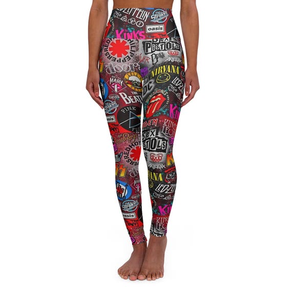80/90 Rockband High Waisted Yoga Leggings | Women's Apparel | Weightlifting Leggins | Powerlifting Leggins
