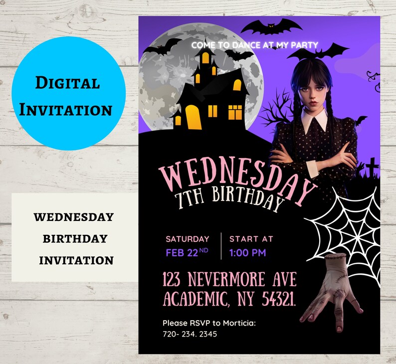Wednesday birthday invitation Addams family wednesday digital card birthday digital invitation