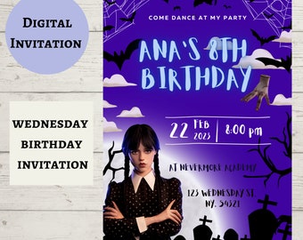 Wednesday birthday invitation, Addams family party, digital Wednesday invitation.