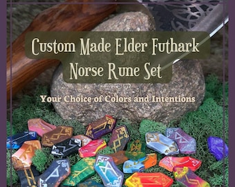 Custom Made Elder Futhark Norse Rune Set | Personalized Color Associations | Includes Cotton Pouch & Runic Descriptions | Viking | Handmade