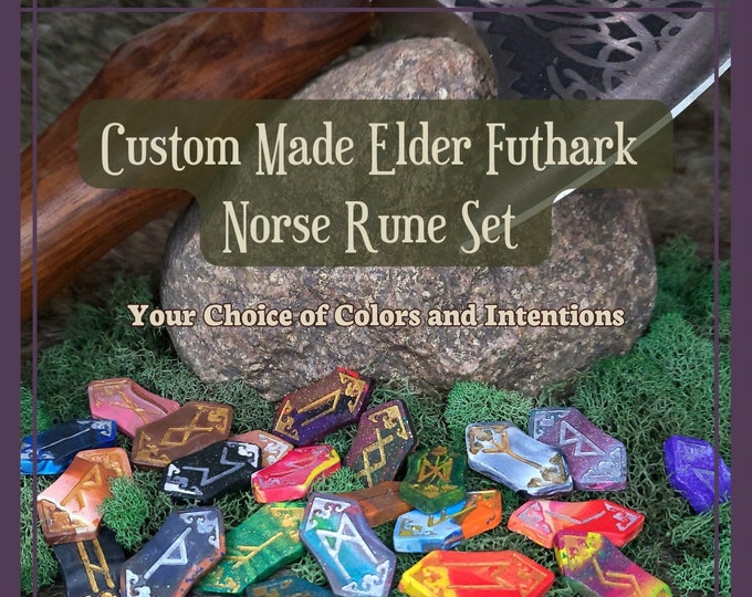 Custom Made Elder Futhark Norse Rune Set | Personalized Color Associations | Includes Cotton Pouch & Runic Descriptions | Viking | Handmade