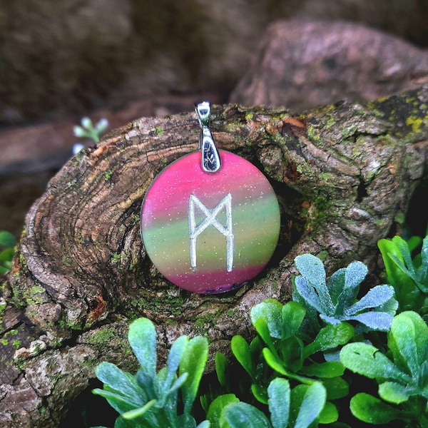 Mannaz Norse Rune Pendant | Rune Charm | Human Experience | Self Realization | Handmade | Necklace, Keychain, or Pet Collar Charm