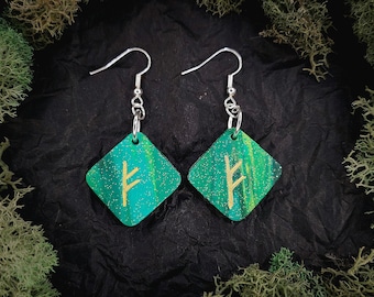 Fehu Norse Rune Earrings | Wealth, Success, Luck, Prosperity, Riches, Money | Handmade | Elder Futhark | Viking | Norse Paganism | Charm