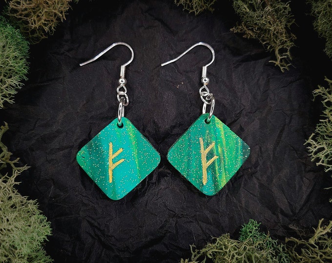 Fehu Norse Rune Earrings | Wealth, Success, Luck, Prosperity, Riches, Money | Handmade | Elder Futhark | Viking | Norse Paganism | Charm