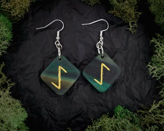 Eihwaz Norse Rune Earrings | Death | Endings, New Beginnings, Growth | Yggdrasil | Yew Tree, Evergreen | Handmade | Elder Futhark | Viking