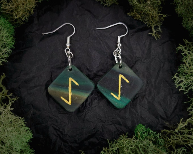 Eihwaz Norse Rune Earrings | Death | Endings, New Beginnings, Growth | Yggdrasil | Yew Tree, Evergreen | Handmade | Elder Futhark | Viking