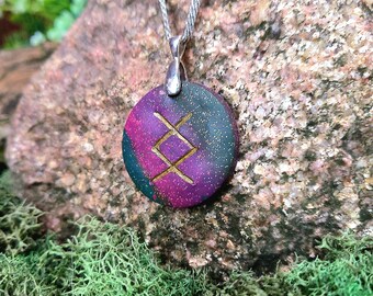 Ingwaz Norse Rune Pendant | Color Associations | Rune Charm | Ing's Rune | Fertility, Hearth | Handmade | Necklace, Keychain, Pet Collar