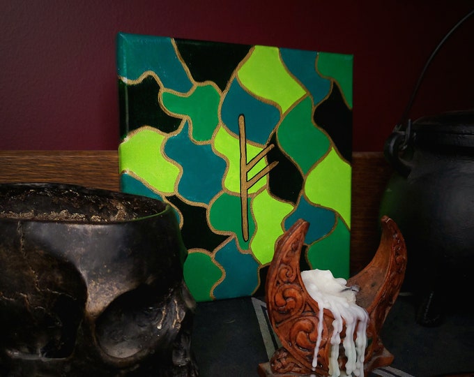 Fehu Norse Rune Painting | Altar Piece | Rune of Wealth | Luck, Prosperity, Money, Riches, Success | Cattle | Elder Futhark | Handmade