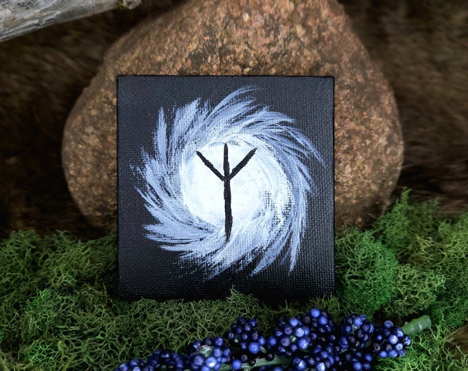 Algiz Norse Rune Painting | Altar Piece | Protection, Defense | Divine Connection | Norse Paganism | Color Associations | Elder Futhark
