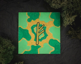 Fehu Norse Rune Painted Magnet | Altar Piece | Rune of Wealth | Luck, Prosperity, Money, Riches, Success | Cattle | Elder Futhark | Handmade