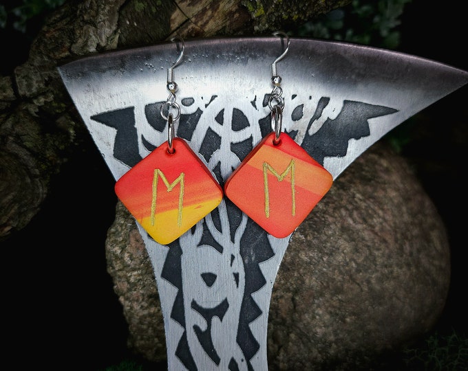 Ehwaz Norse Rune Earrings  | Charm | Confidence, Friendship | Complete Tasks | Handmade | Horse, Sleipnir, Odin | Elder Futhark | Viking