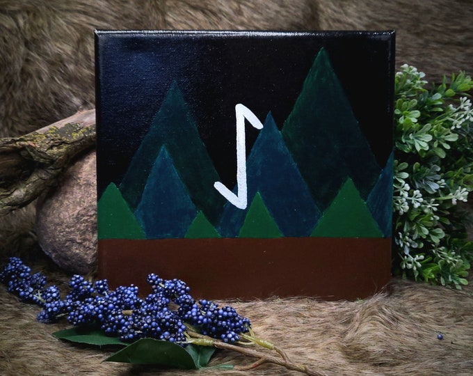 Eihwaz Norse Rune Painting | Altar Piece | Death Rune | Endings, Regrowth, Endurance, Strength, New Beginnings | Yew Tree | Yggdrasil