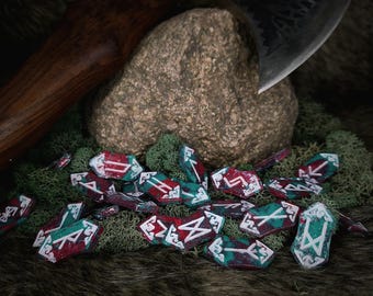 Yule Elder Futhark Norse Rune Set with Extra Bindrune | Handmade | Color Associations | Includes Cotton Pouch & Runic Descriptions | Viking